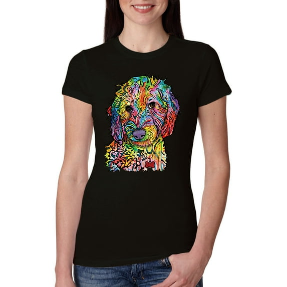 Dean Russo Sweet Poodle Dog Lover Womens Slim Fit Junior Tee, Black, X-Large