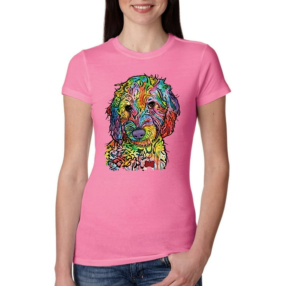Dean Russo Sweet Poodle Dog Lover Womens Slim Fit Junior Tee, Hot Pink, Large