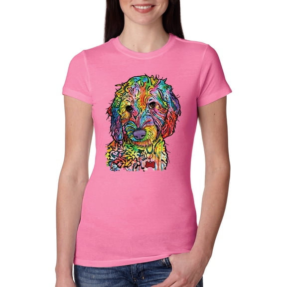 Dean Russo Sweet Poodle Dog Lover Womens Slim Fit Junior Tee, Hot Pink, Medium