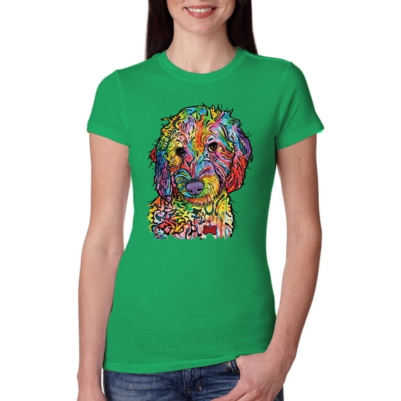 Dean Russo Sweet Poodle Dog Lover Womens Slim Fit Junior Tee, Kelly, X-Large