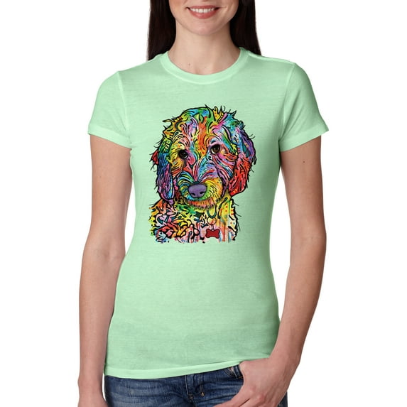 Dean Russo Sweet Poodle Dog Lover Womens Slim Fit Junior Tee, Mint, X-Large