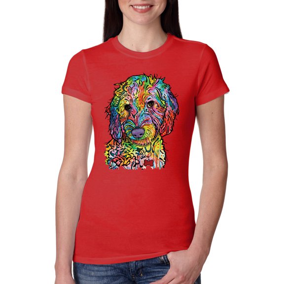 Dean Russo Sweet Poodle Dog Lover Womens Slim Fit Junior Tee, Red, Large