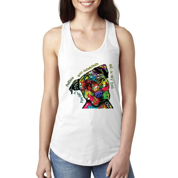 Dean Russo The Only Person Dog Lover Ladies Racerback Tank Top, White, Small