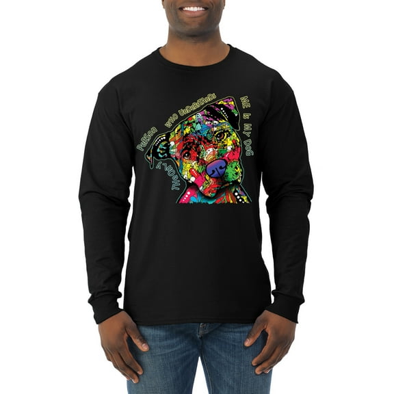 Dean Russo The Only Person Dog Lover Mens Long Sleeve Shirt, Black, Medium