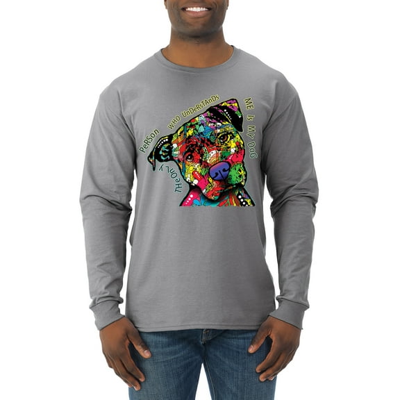 Dean Russo The Only Person Dog Lover Mens Long Sleeve Shirt, Heather Grey, Medium