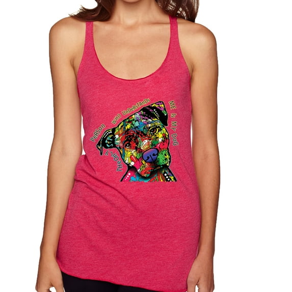 Dean Russo The Only Person Dog Lover Tri-Blend Racerback Tank Top, Shocking Pink, Large
