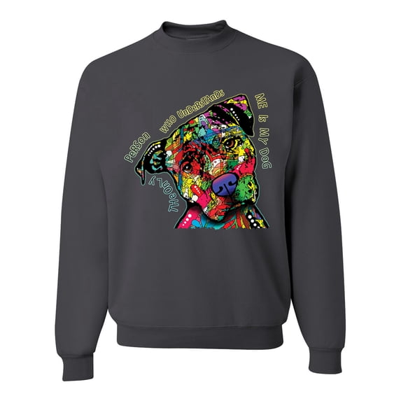 Dean Russo The Only Person Dog Lover Unisex Crewneck Graphic Sweatshirt, Charcoal, Large