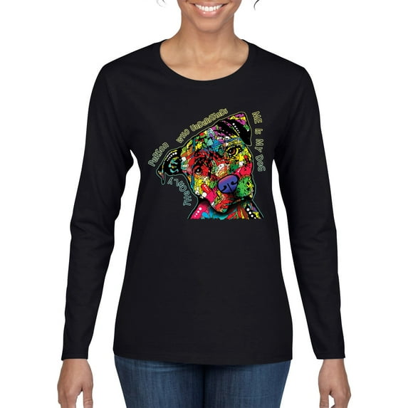 Dean Russo The Only Person Dog Lover Womens Graphic Long Sleeve T-Shirt, Black, Medium