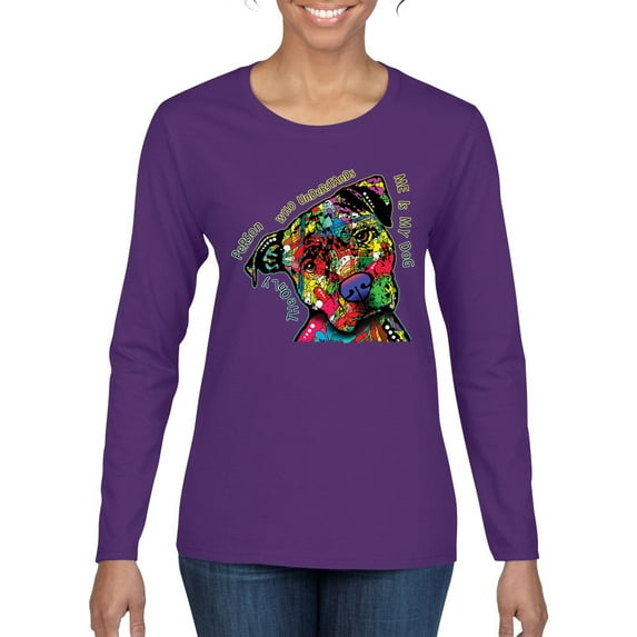 Dean Russo The Only Person Dog Lover Womens Graphic Long Sleeve T-Shirt, Purple, Medium