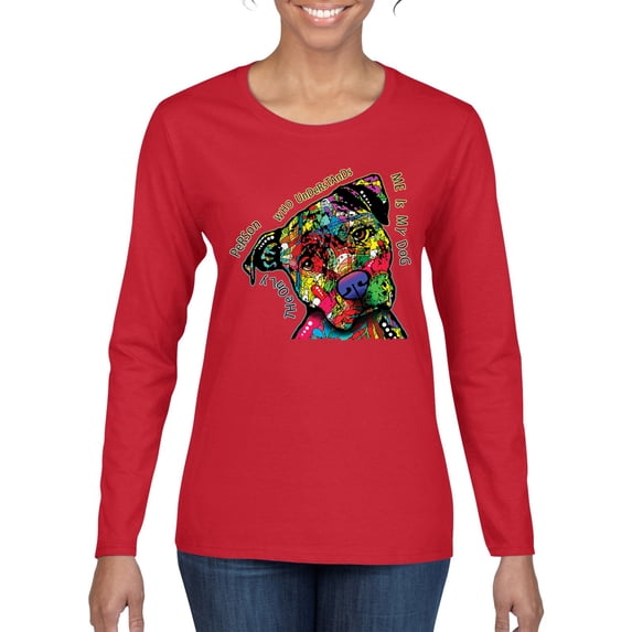 Dean Russo The Only Person Dog Lover Womens Graphic Long Sleeve T-Shirt, Red, X-Large