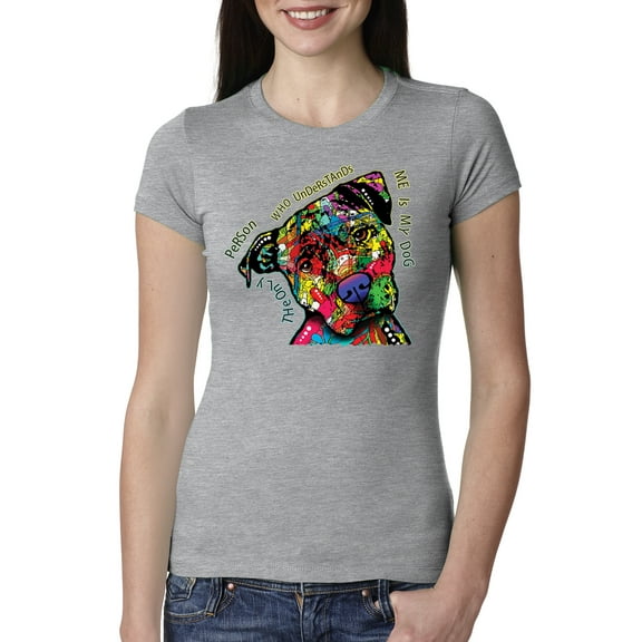 Dean Russo The Only Person Dog Lover Womens Slim Fit Junior Tee, Heather Grey, X-Large