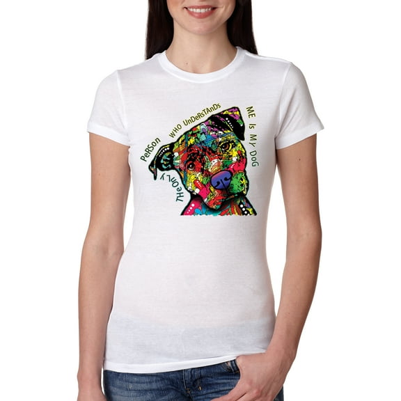 Dean Russo The Only Person Dog Lover Womens Slim Fit Junior Tee, White, X-Large