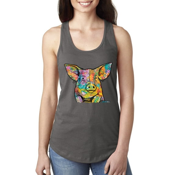 Dean Russo The Pig Animal Lover Ladies Racerback Tank Top, Dark Grey, Medium