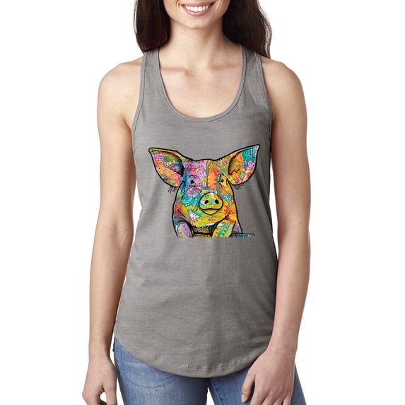 Dean Russo The Pig Animal Lover Ladies Racerback Tank Top, Heather Grey, Medium