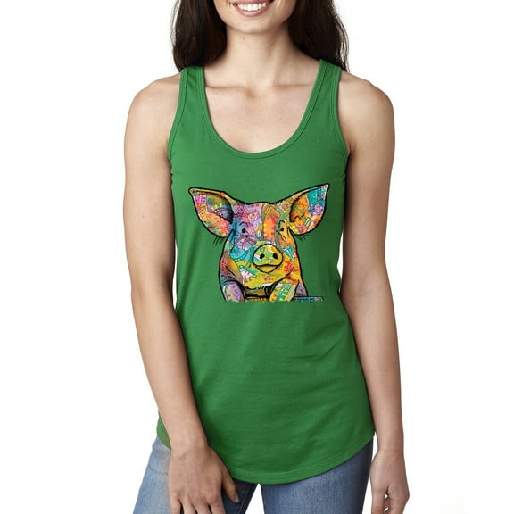 Dean Russo The Pig Animal Lover Ladies Racerback Tank Top, Kelly, Large