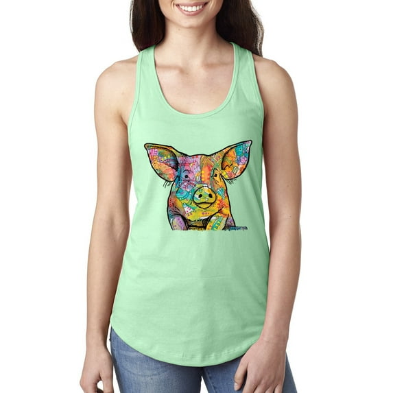 Dean Russo The Pig Animal Lover Ladies Racerback Tank Top, Mint, Large