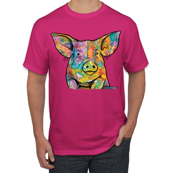 Dean Russo The Pig Animal Lover Men's Graphic T-Shirt, Fuschia, Large