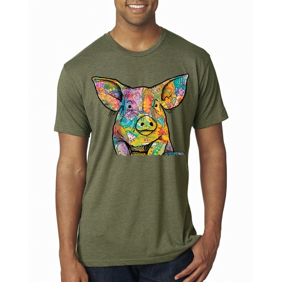 Dean Russo The Pig Animal Lover Mens Premium Tri Blend T-Shirt, Military Green, Medium