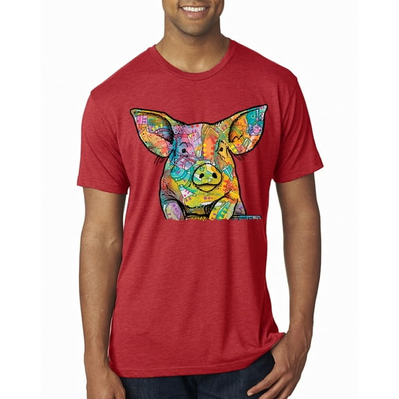 Dean Russo The Pig Animal Lover Mens Premium Tri Blend T-Shirt, Vintage Red, Small