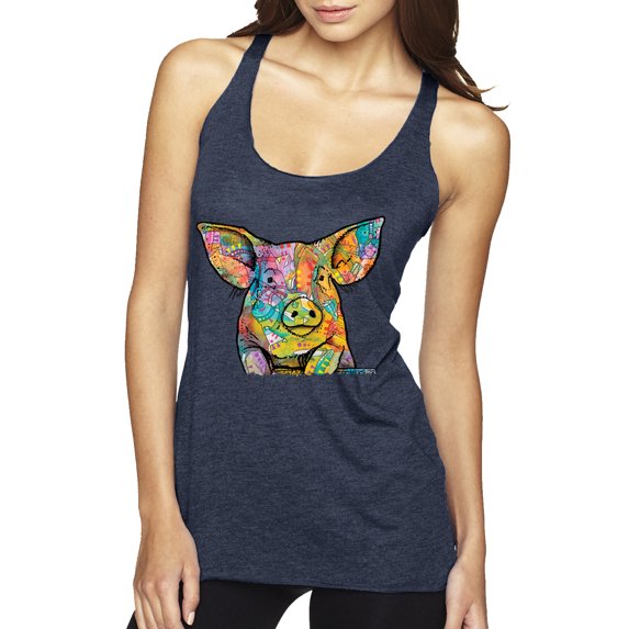 Dean Russo The Pig Animal Lover Tri-Blend Racerback Tank Top, Vintage Navy, Small