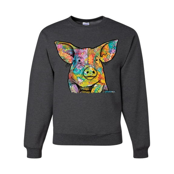 Dean Russo The Pig Animal Lover Unisex Crewneck Graphic Sweatshirt, Heather Black, XX-Large