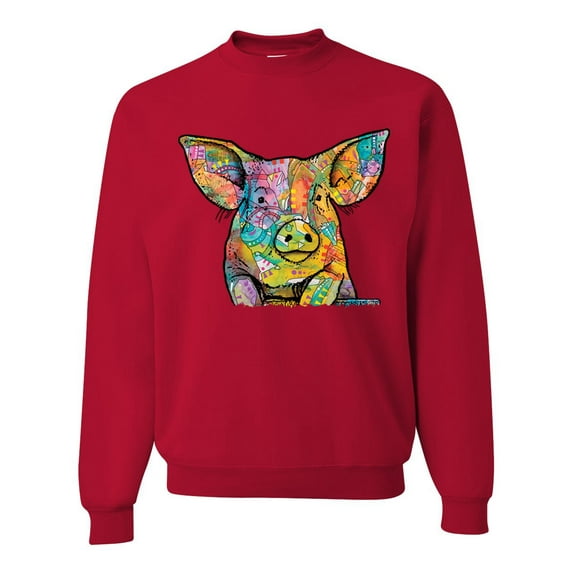 Dean Russo The Pig Animal Lover Unisex Crewneck Graphic Sweatshirt, Red, XX-Large