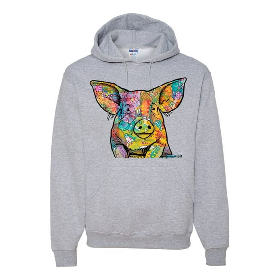 Dean Russo The Pig Animal Lover Unisex Graphic Hoodie Sweatshirt, Heather Grey, Medium