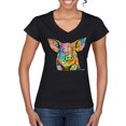 thumbnail image 1 of Dean Russo The Pig Animal Lover Womenâ€™s Standard V-Neck Tee, Black, Small, 1 of 6