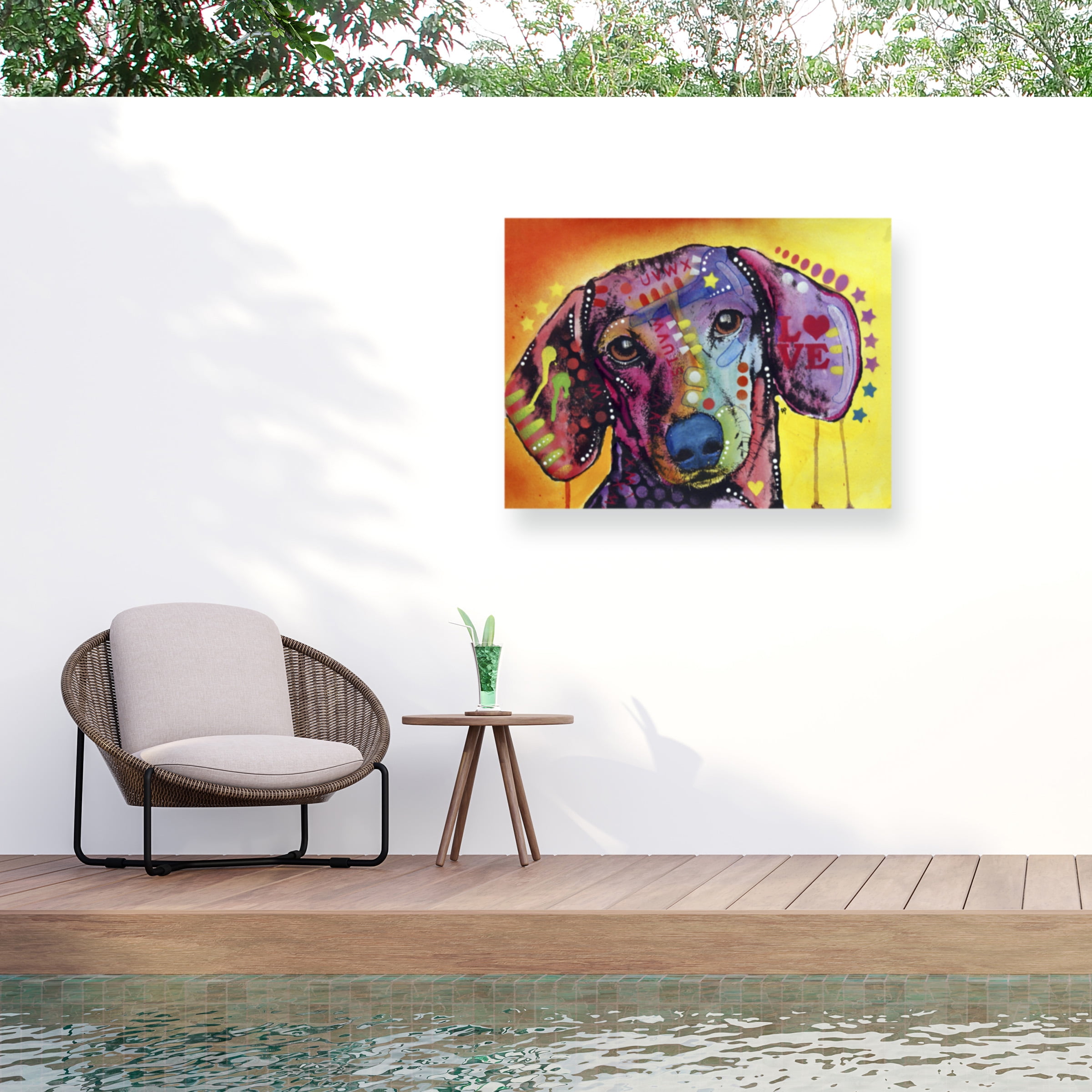Dean Russo 'Tilt Dachshund Love' Outdoor Canvas 14x19
