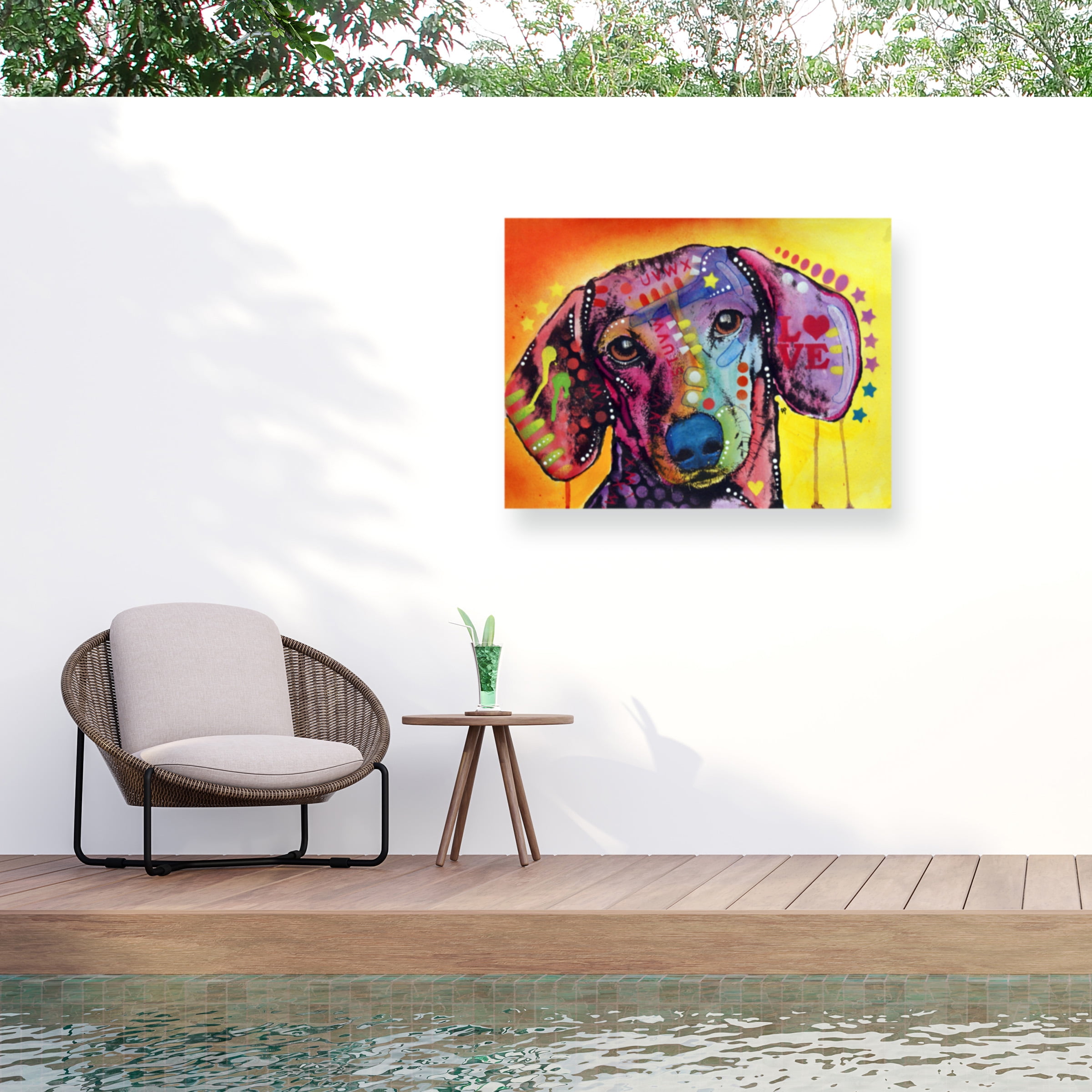 Dean Russo 'Tilt Dachshund Love' Outdoor Canvas