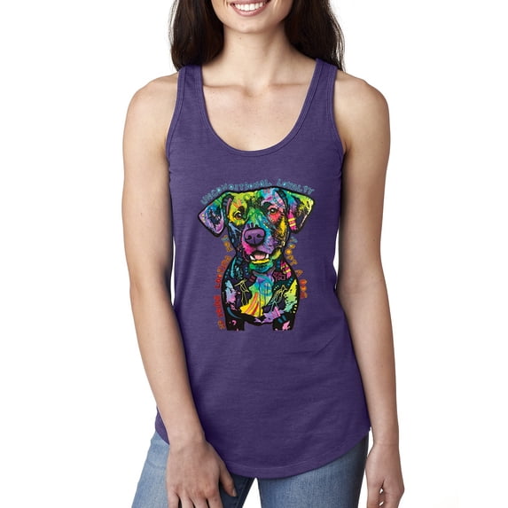 Dean Russo Unconditional Loyalty Dog Lover Ladies Racerback Tank Top, Purple Rush, Small