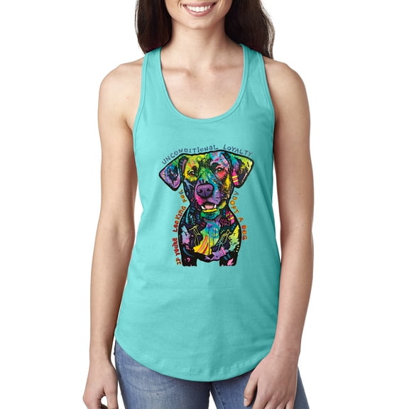 Dean Russo Unconditional Loyalty Dog Lover Ladies Racerback Tank Top, Tahiti Blue, Small