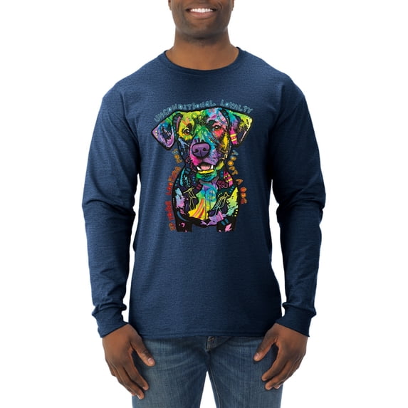 Dean Russo Unconditional Loyalty Dog Lover Mens Long Sleeve Shirt, Vintage Heather Navy, Large