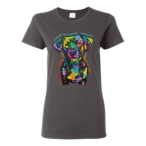 Dean Russo Unconditional Loyalty Dog Lover Womens Graphic T-Shirt, Charcoal, X-Large