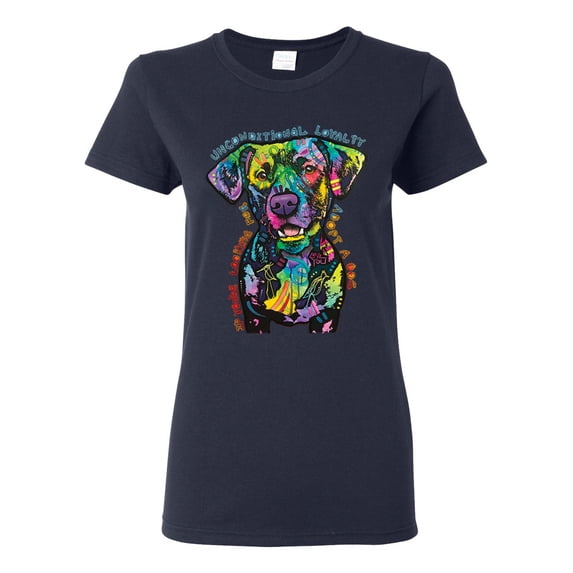 Dean Russo Unconditional Loyalty Dog Lover Womens Graphic T-Shirt, Navy, XX-Large