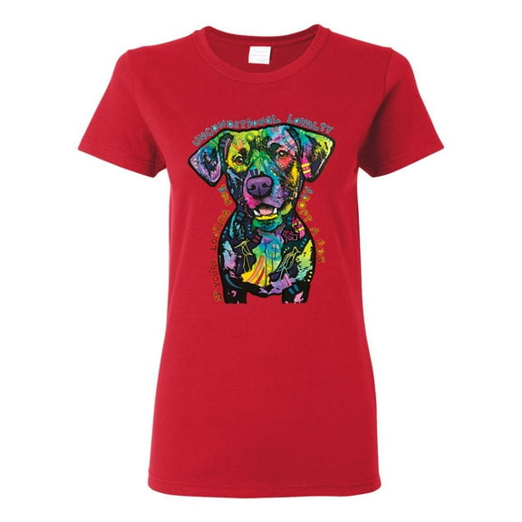 Dean Russo Unconditional Loyalty Dog Lover Womens Graphic T-Shirt, Red, Small