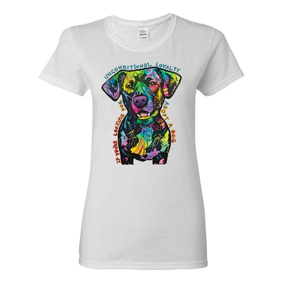 Dean Russo Unconditional Loyalty Dog Lover Womens Graphic T-Shirt, White, Large