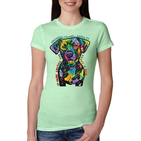 Dean Russo Unconditional Loyalty Dog Lover Womens Slim Fit Junior Tee, Mint, Large
