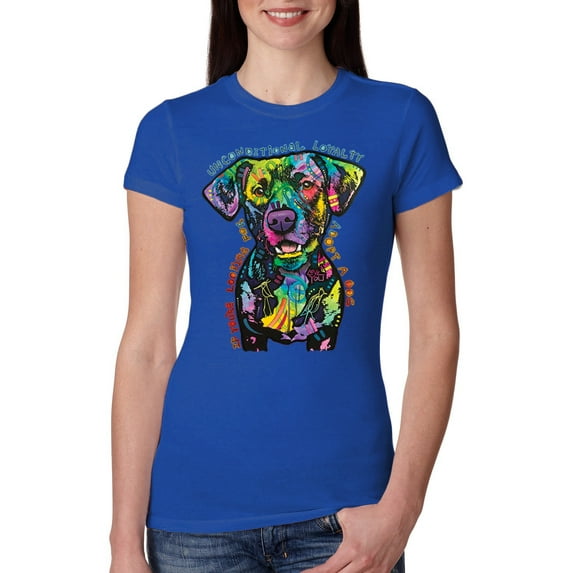 Dean Russo Unconditional Loyalty Dog Lover Womens Slim Fit Junior Tee, Royal, XX-Large