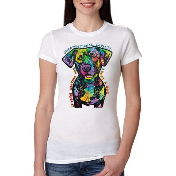 Dean Russo Unconditional Loyalty Dog Lover Womens Slim Fit Junior Tee, White, XX-Large