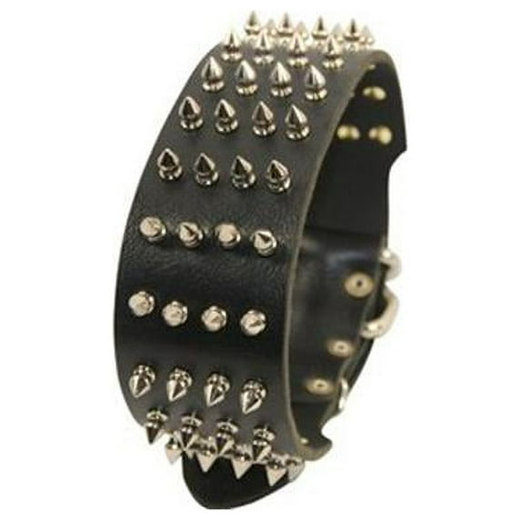 Dean & Tyler 788581070659 2.25 in. 4 Row Spikes Brass & Nickel Buckle Collar, Black - 32 in.
