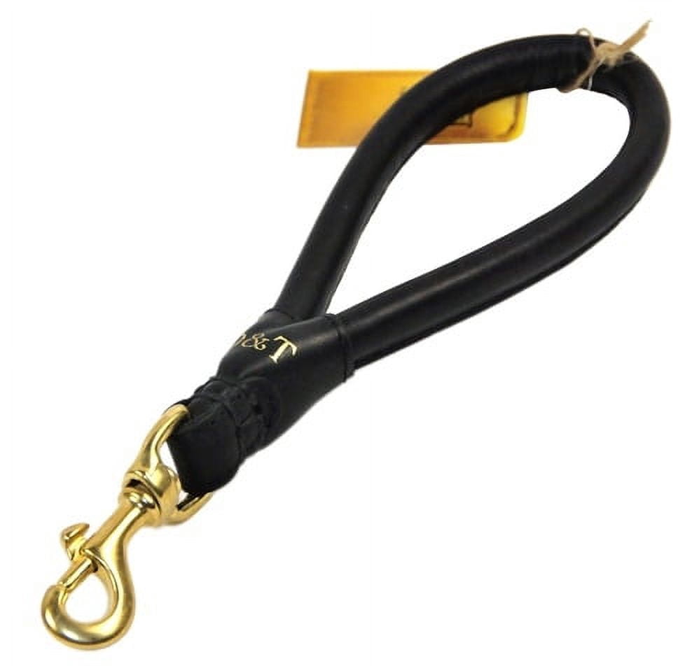 Dean & Tyler Short Rolled Leather Leash Tamed Handle Black 1ft Solid Brass