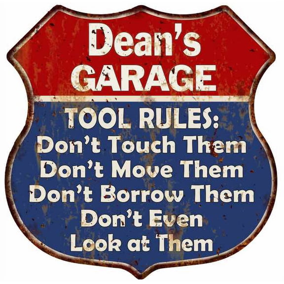 Dean's Garage Man Cave Rules Sign Shield Metal Gift 211110001053