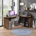 thumbnail image 1 of Deandre 1-Drawer and 2-Shelf Wood L-Shaped Desk, Light Hickory, 1 of 10
