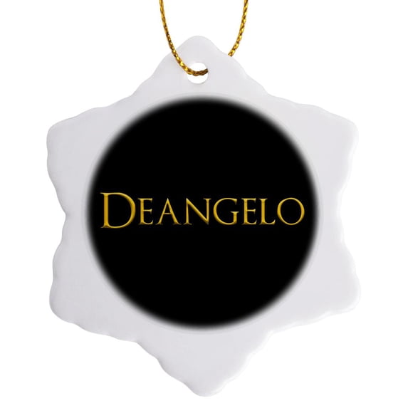 3drose, Deangelo Common Baby Boy Name in America. Yellow on Black Gift, Charm, 3 inch Snowflake Porcelain Ornament