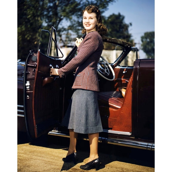 Deanna Durbin With 1940's Car 24X36 Classic Hollywood Poster Posing