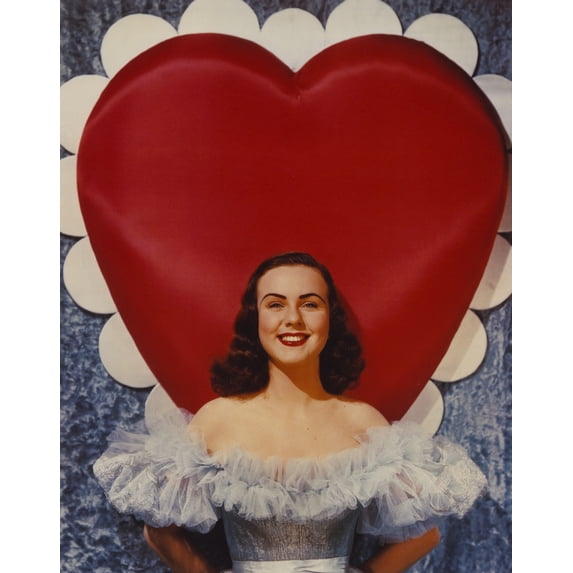 Deanna Durbin smiling in Lace Gown Heart Background Photo Print (8 x 10)