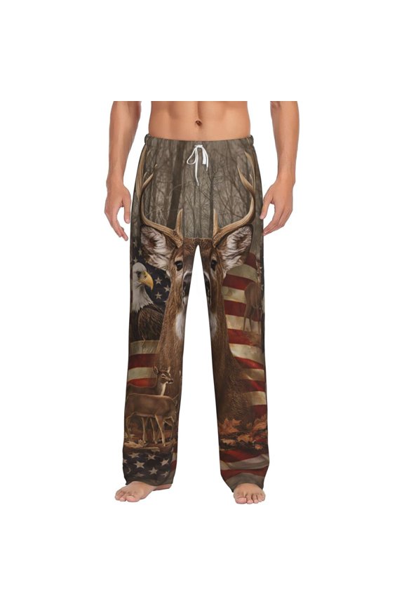 Dear American Flag Eagles Men's Pajama Pants Soft Breathable Sleep Lounge Pants with Pockets, Elastic Waist PJS Bottoms for Nightwear & Home X-Large