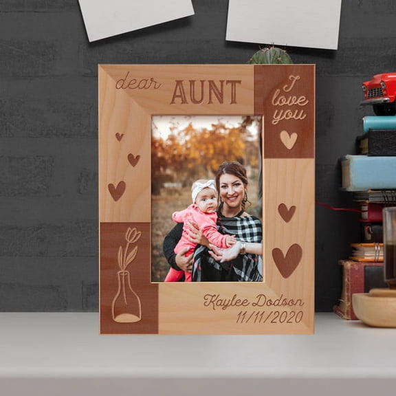 Dear Aunt I Love You Personalized Wooden Frame 3 1/2" x 5" Brown (Vertical)