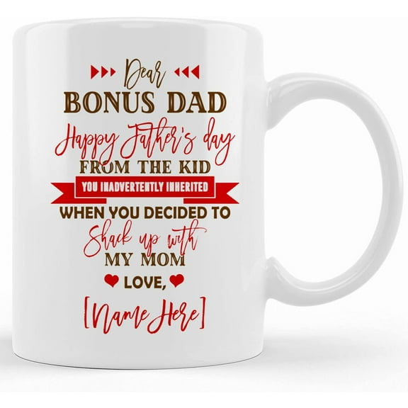 Dear Bonus Dad Happy Fathers Day From The Kid Inadvertently Coffee Mug Beer Stein, Ceramic Novelty Coffee Mug, Tea Cup, Gift Present For Birthday, Christmas Thanksgiving Fes